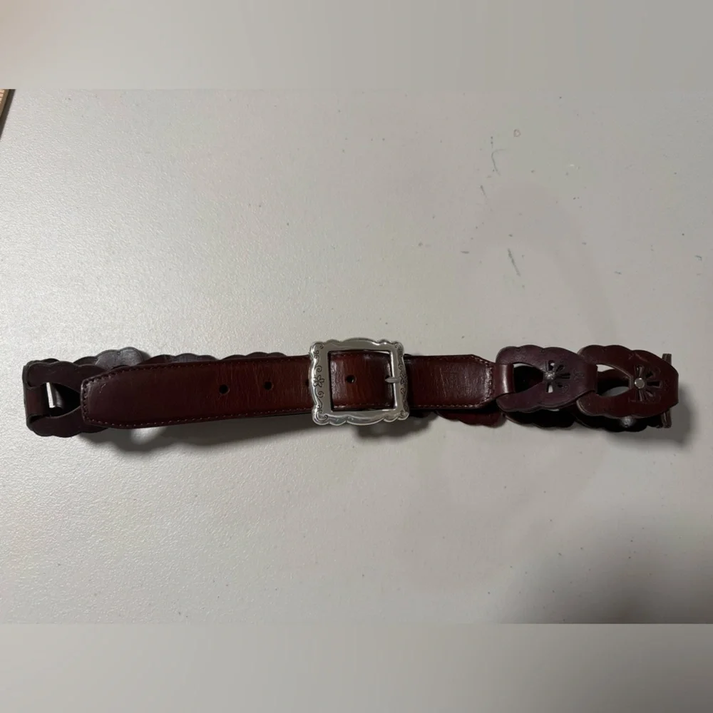 Brighton Dark Brown Leather Belt Silver Buckle Size 36